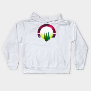 Three brother trees standing before the cosmic moonrise Kids Hoodie